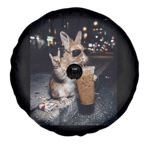 Funny Bunny Drinking Iced Coffee Spare Tire Cover Vintage 90s Graphic Meme TS14 Print Your Wear