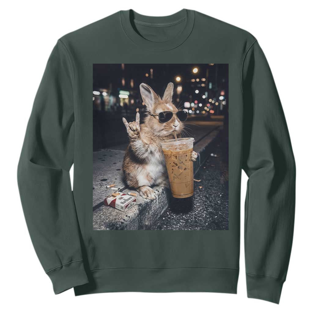 Funny Bunny Drinking Diet Coke Sweatshirt Vintage 90s Graphic Meme TS14 Dark Forest Green Print Your Wear