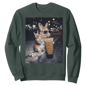 Funny Bunny Drinking Diet Coke Sweatshirt Vintage 90s Graphic Meme TS14 Dark Forest Green Print Your Wear