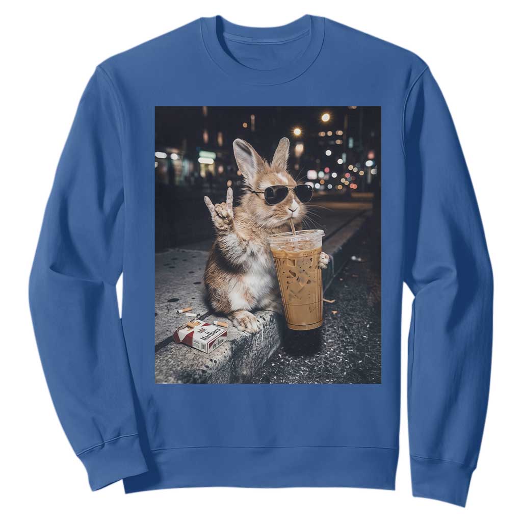 Funny Bunny Drinking Diet Coke Sweatshirt Vintage 90s Graphic Meme TS14 Royal Blue Print Your Wear