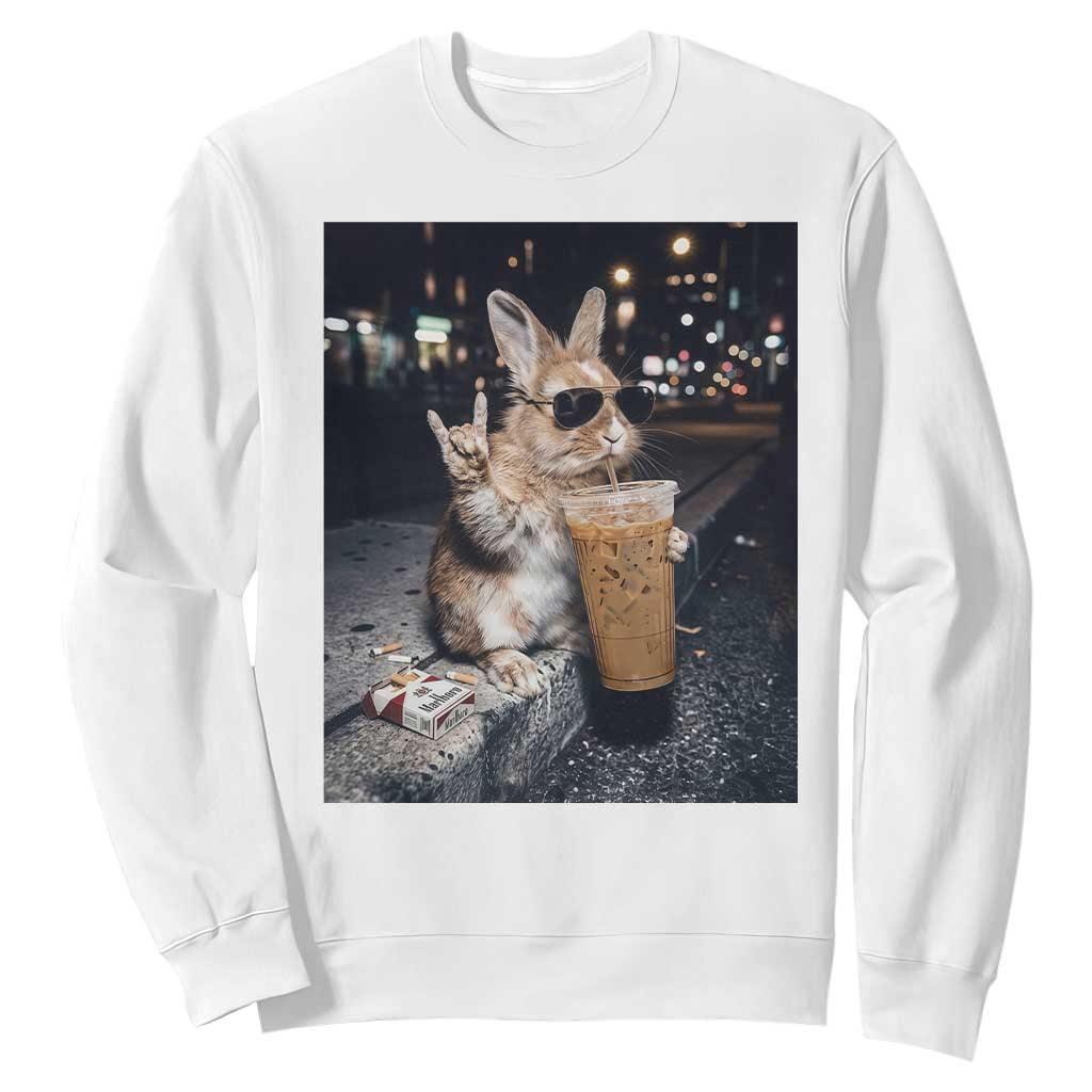 Funny Bunny Drinking Diet Coke Sweatshirt Vintage 90s Graphic Meme TS14 White Print Your Wear