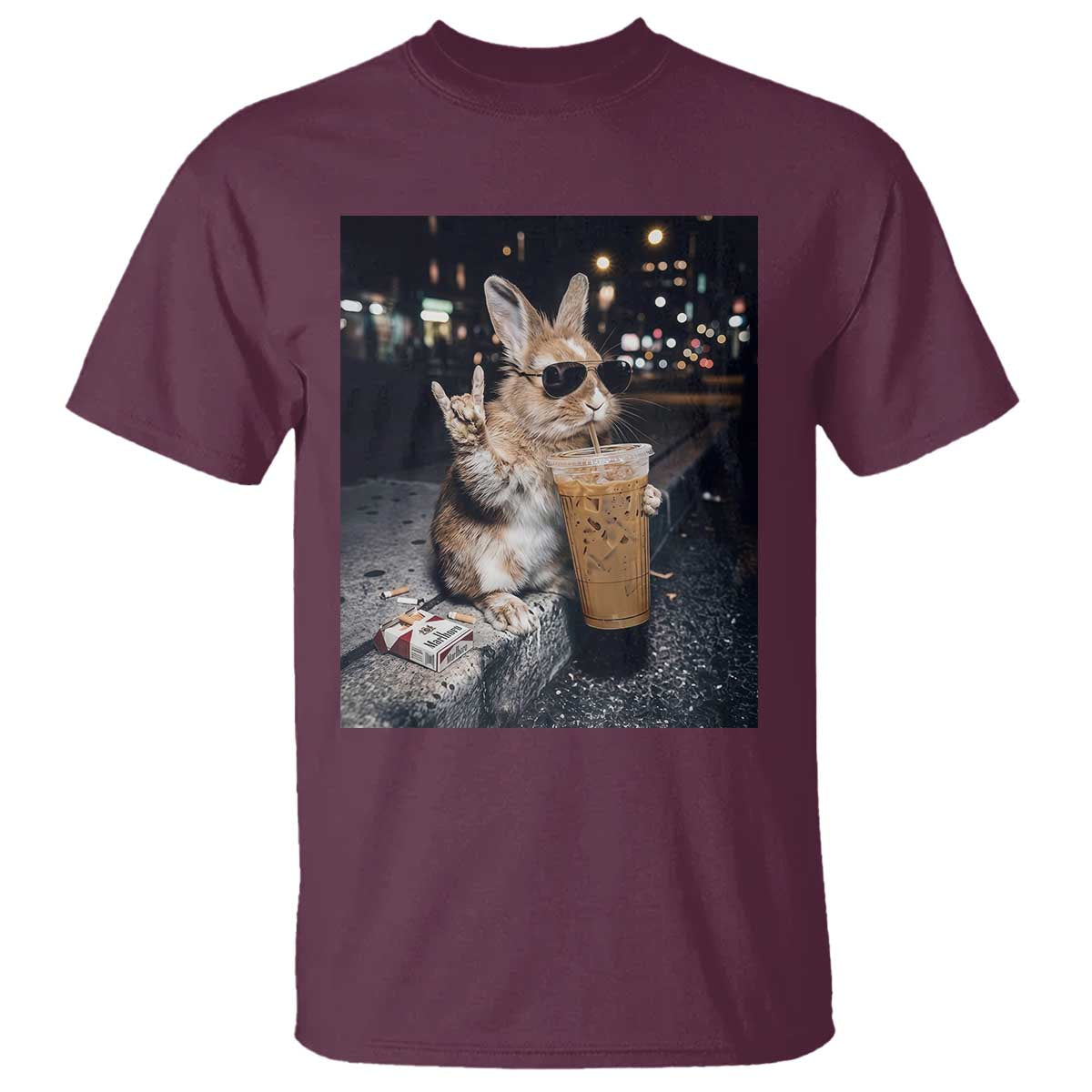 Funny Bunny Drinking Diet Coke T Shirt Vintage 90s Graphic Meme TS14 Maroon Print Your Wear