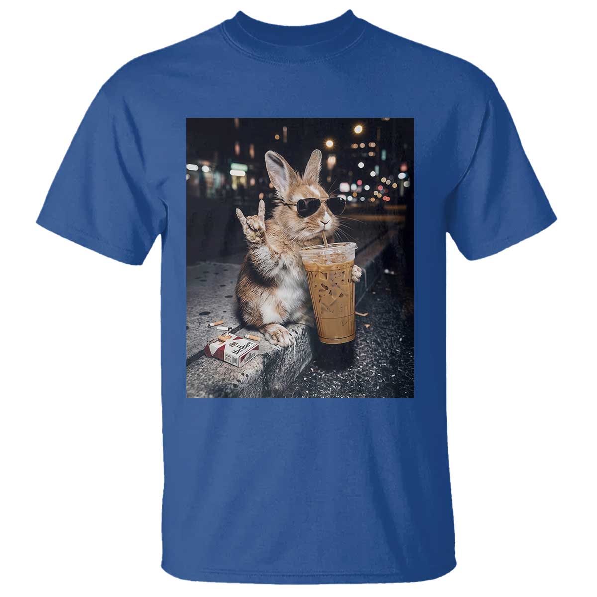 Funny Bunny Drinking Diet Coke T Shirt Vintage 90s Graphic Meme TS14 Royal Blue Print Your Wear