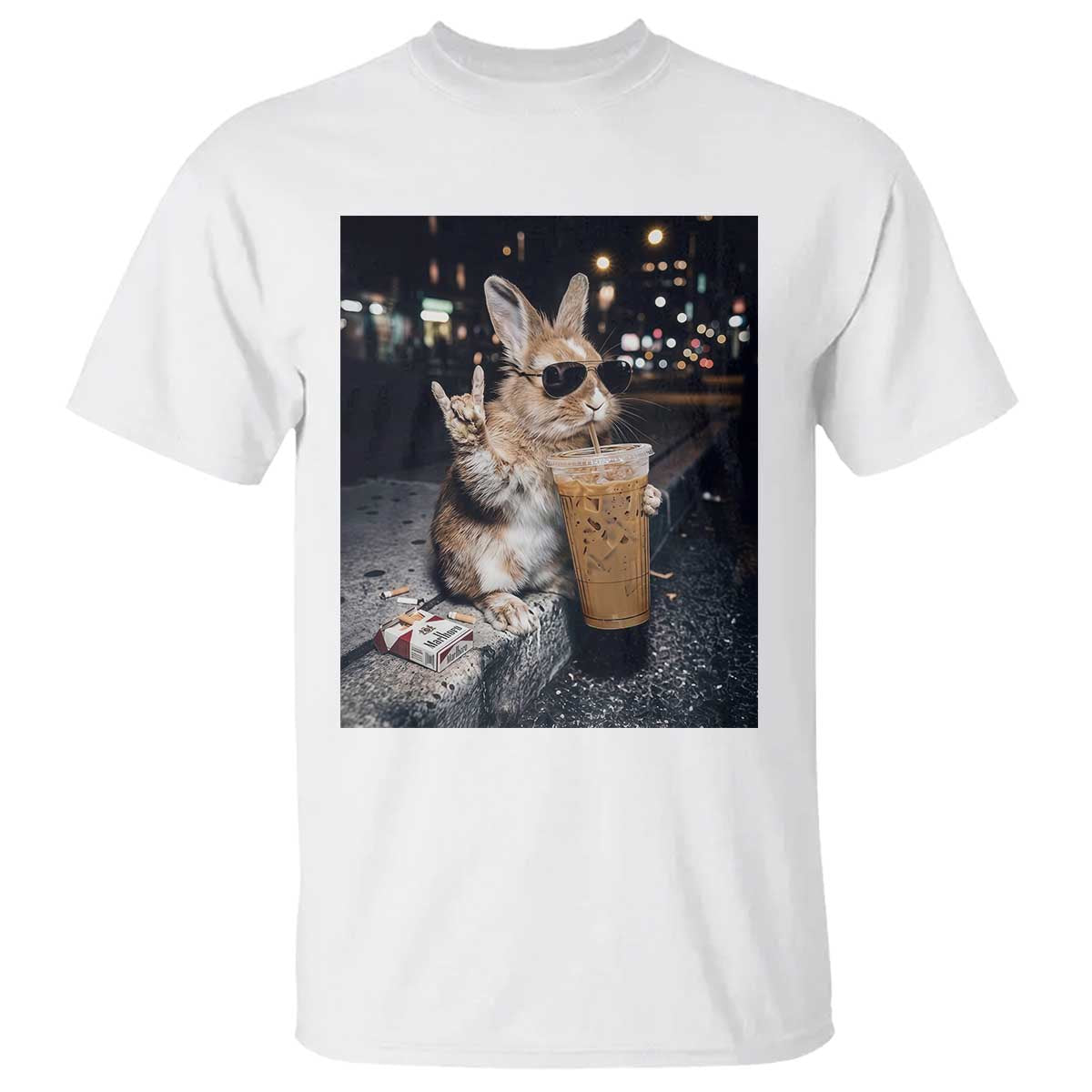 Funny Bunny Drinking Diet Coke T Shirt Vintage 90s Graphic Meme TS14 White Print Your Wear