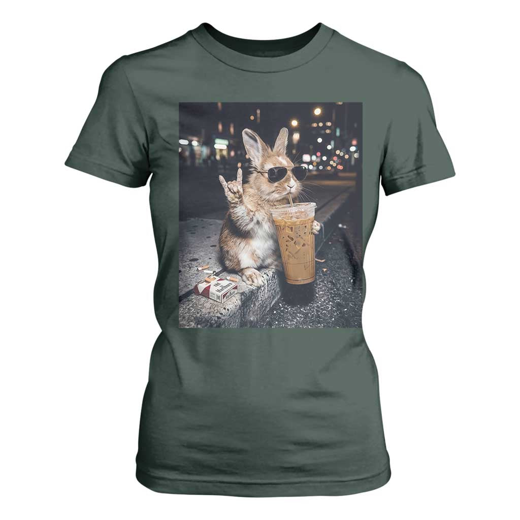 Funny Bunny Drinking Diet Coke T Shirt For Women Vintage 90s Graphic Meme TS14 Dark Forest Green Print Your Wear