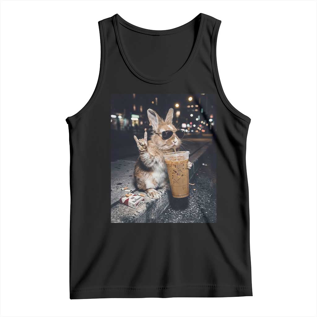 Funny Bunny Drinking Iced Coffee Tank Top Vintage 90s Graphic Meme TS14