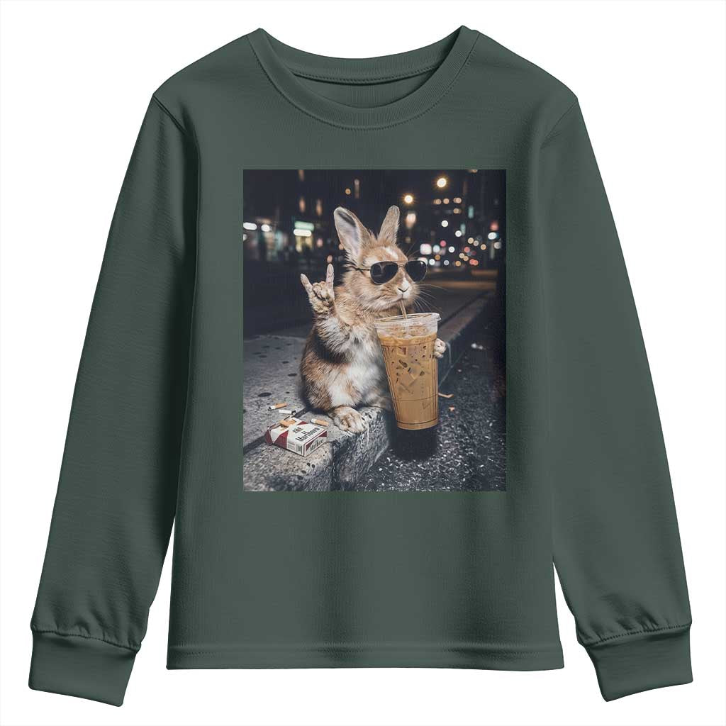 Funny Bunny Drinking Diet Coke Youth Sweatshirt Vintage 90s Graphic Meme TS14 Dark Forest Green Print Your Wear