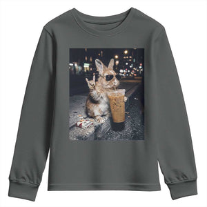 Funny Bunny Drinking Diet Coke Youth Sweatshirt Vintage 90s Graphic Meme TS14 Dark Heather Print Your Wear