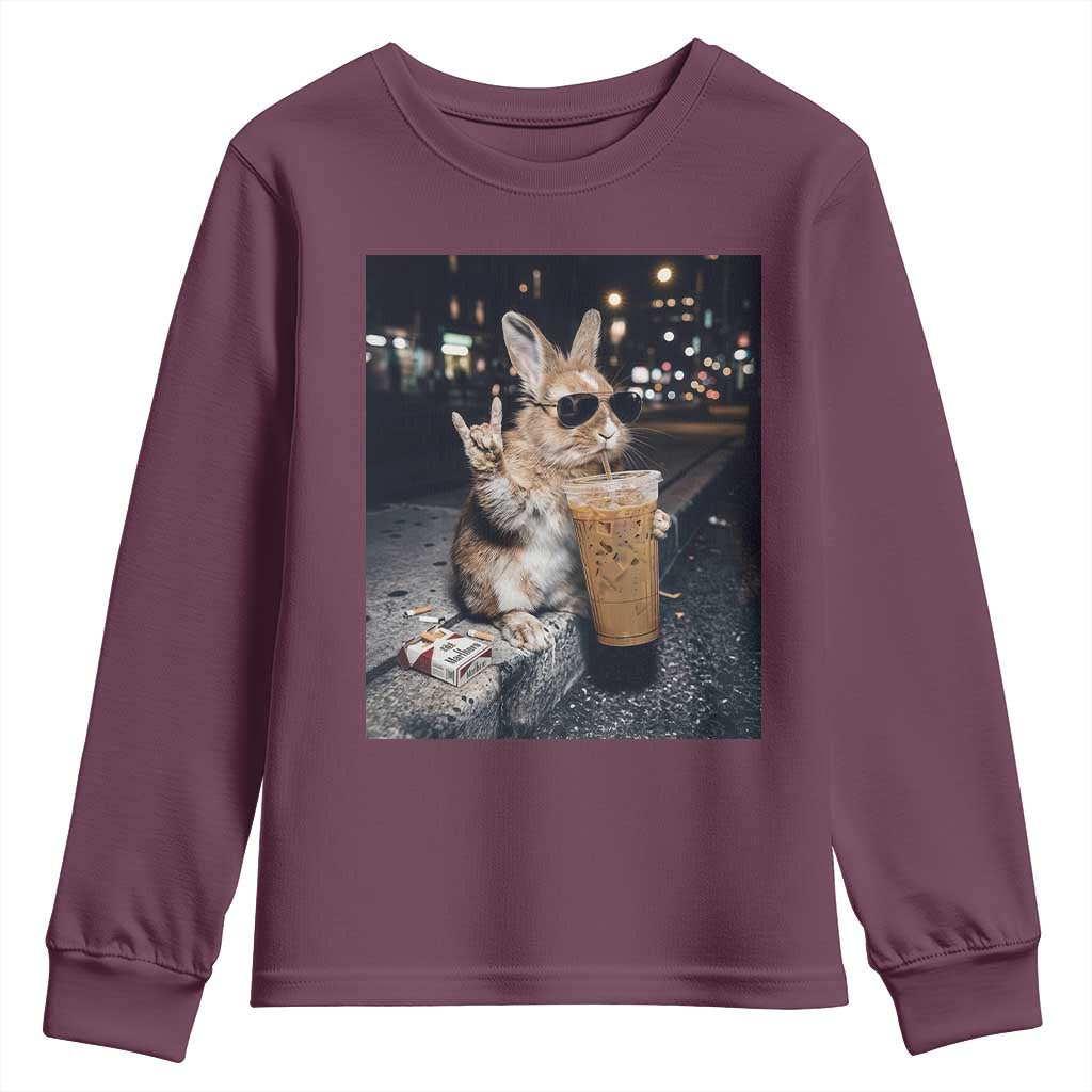 Funny Bunny Drinking Diet Coke Youth Sweatshirt Vintage 90s Graphic Meme TS14 Maroon Print Your Wear