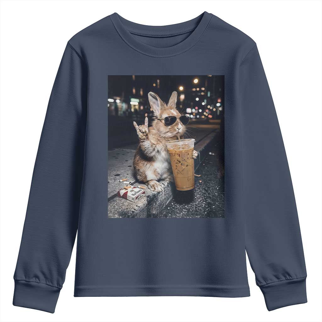 Funny Bunny Drinking Diet Coke Youth Sweatshirt Vintage 90s Graphic Meme TS14 Navy Print Your Wear