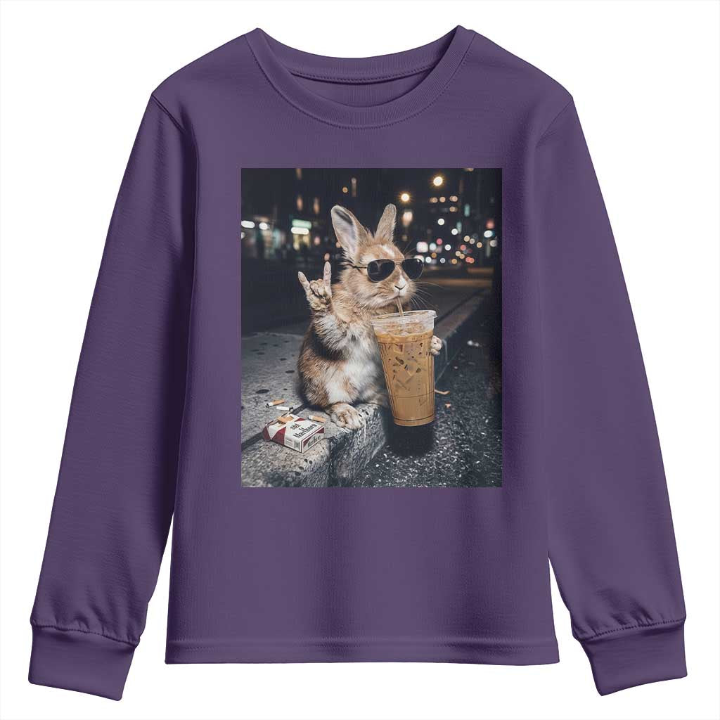 Funny Bunny Drinking Diet Coke Youth Sweatshirt Vintage 90s Graphic Meme TS14 Purple Print Your Wear