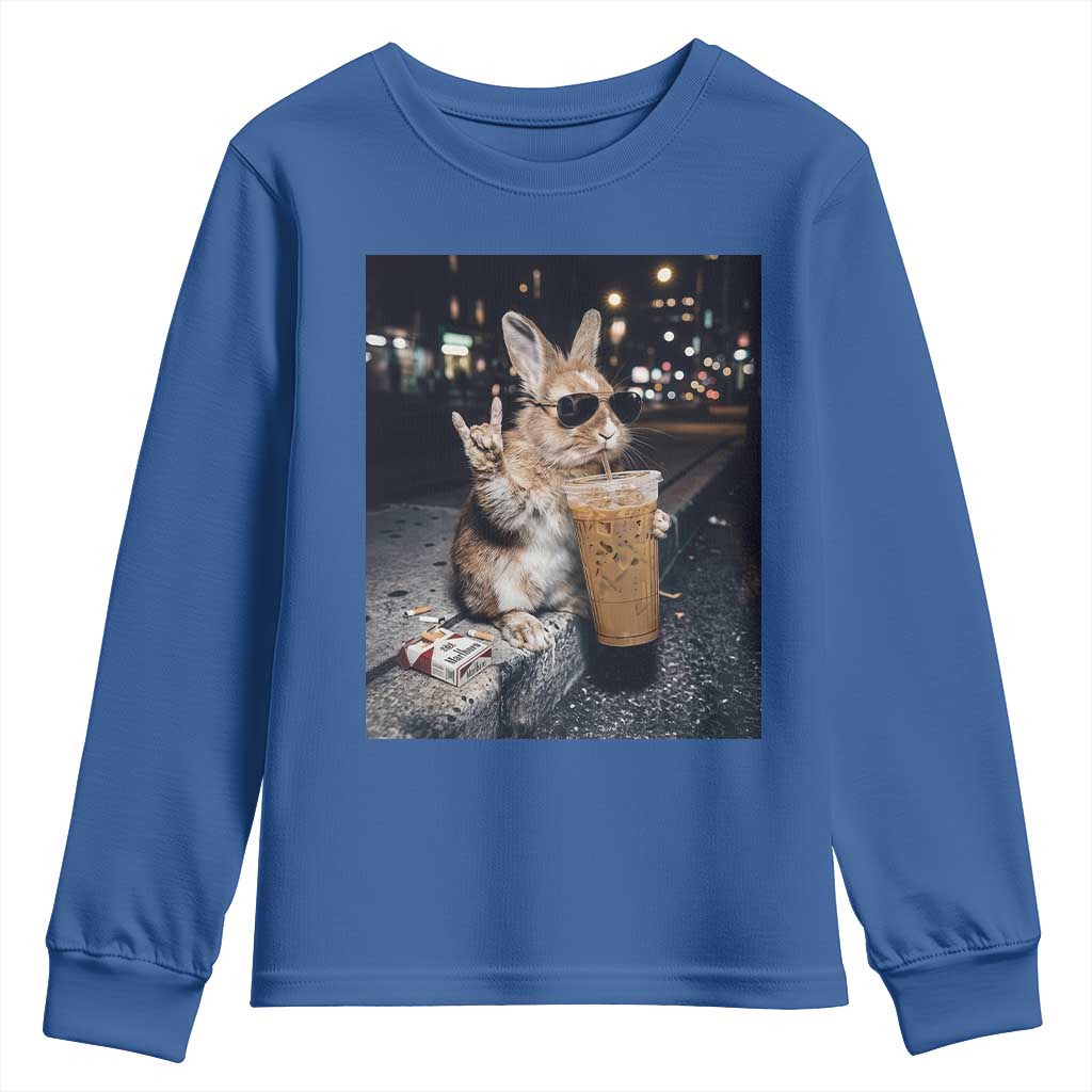 Funny Bunny Drinking Diet Coke Youth Sweatshirt Vintage 90s Graphic Meme TS14 Royal Blue Print Your Wear