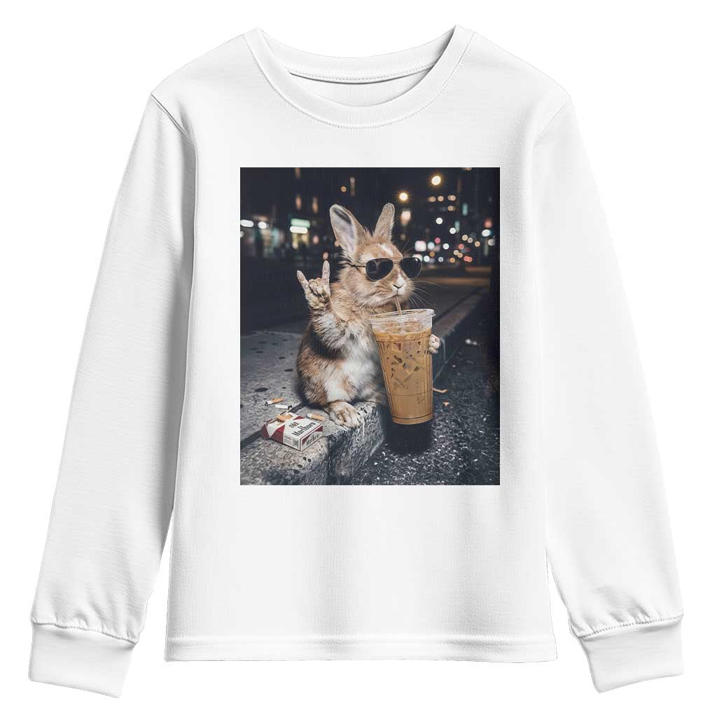 Funny Bunny Drinking Diet Coke Youth Sweatshirt Vintage 90s Graphic Meme TS14 White Print Your Wear