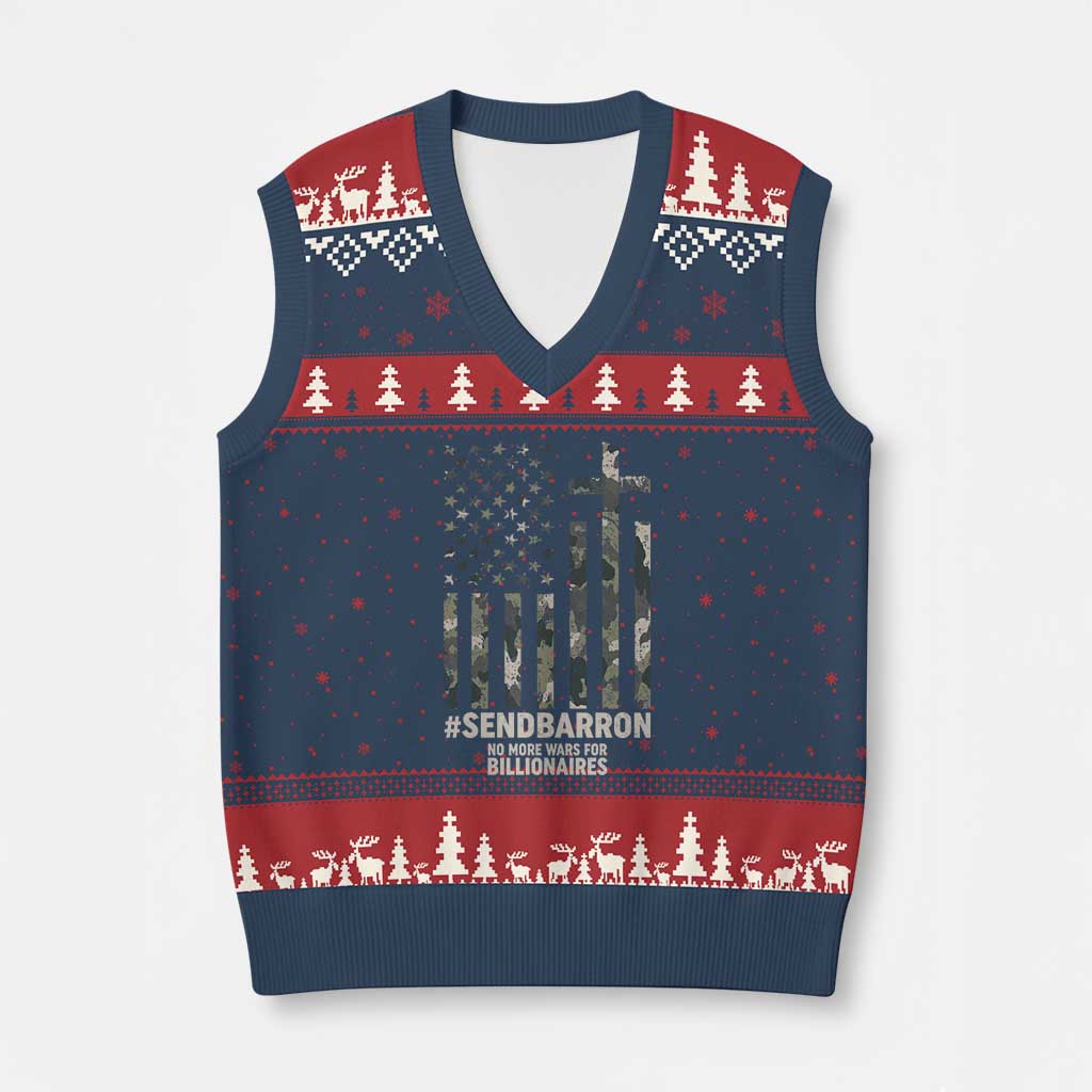 Send Barron V-Neck Knit Sweater Vest Vintage American Flag Camo Hashtag Protest Meme TS14 Navy Red Print Your Wear