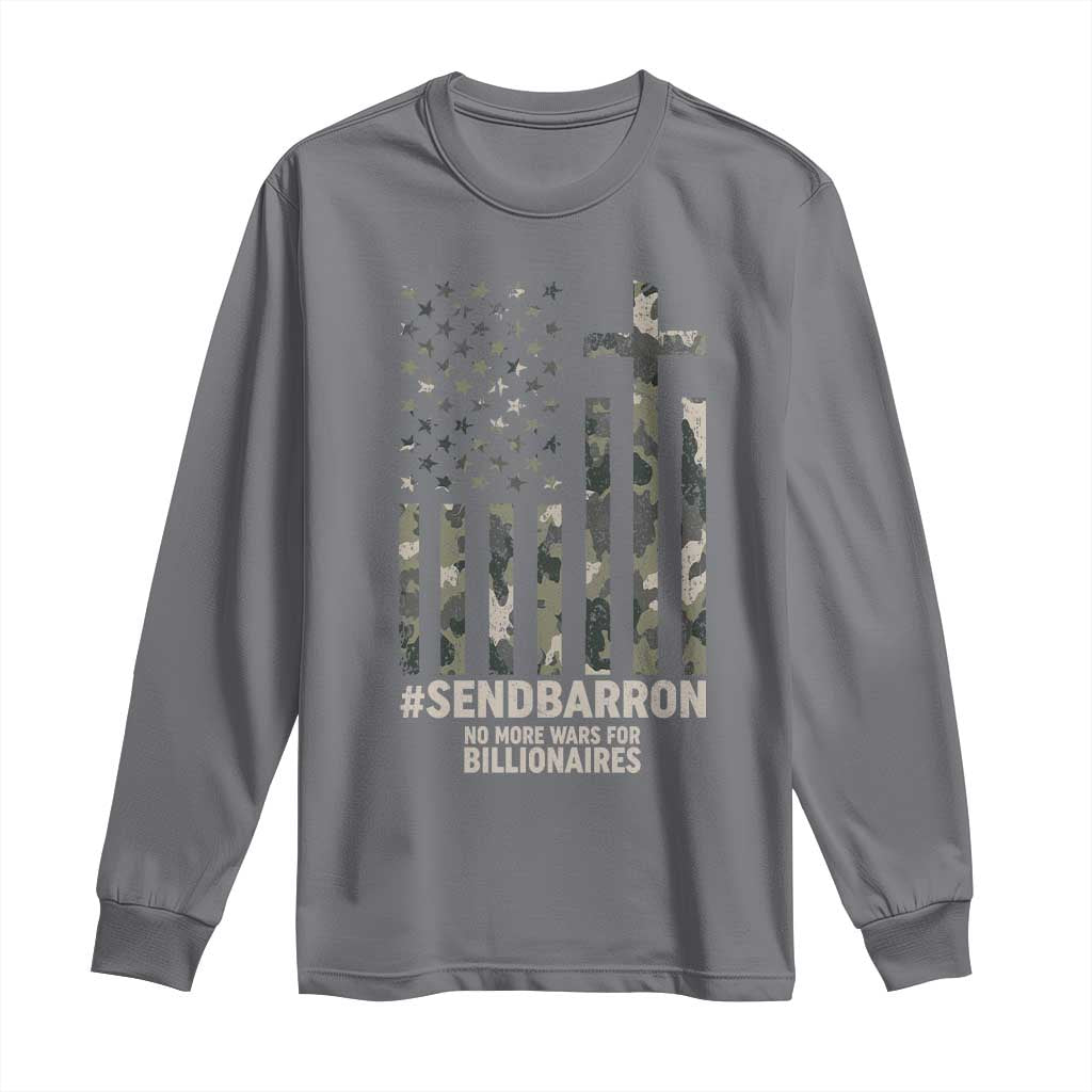 Send Barron Long Sleeve Shirt Vintage American Flag Camo Hashtag Protest Meme TS14 Charcoal Print Your Wear