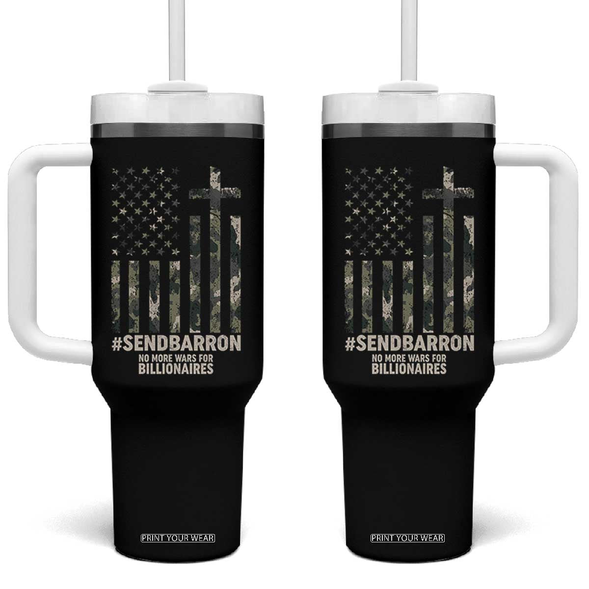 Send Barron Tumbler With Handle Vintage American Flag Camo Hashtag Protest Meme TS14 One Size: 40 oz Black Print Your Wear