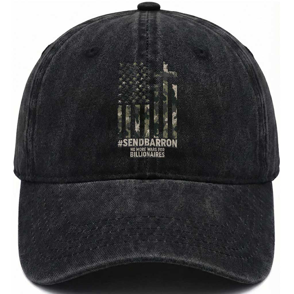 Send Barron Washed Cotton Baseball Cap Vintage American Flag Camo Hashtag Protest Meme TS14 Washed Cap Universal Fit Black Print Your Wear