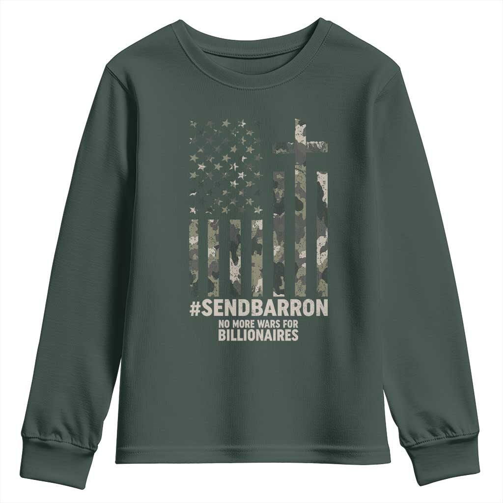 Send Barron Youth Sweatshirt Vintage American Flag Camo Hashtag Protest Meme TS14 Dark Forest Green Print Your Wear