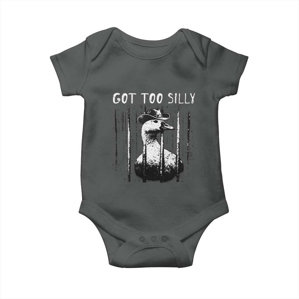 Got Too Silly Goose Meme Baby Onesie Funny Cowboy Goose Jailbird Prison TS14 Dark Heather Print Your Wear