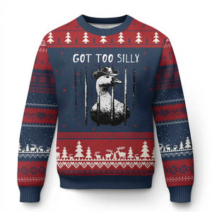 Got Too Silly Goose Meme Ugly Christmas Sweater Funny Cowboy Goose Jailbird Prison TS14 Navy Red Print Your Wear