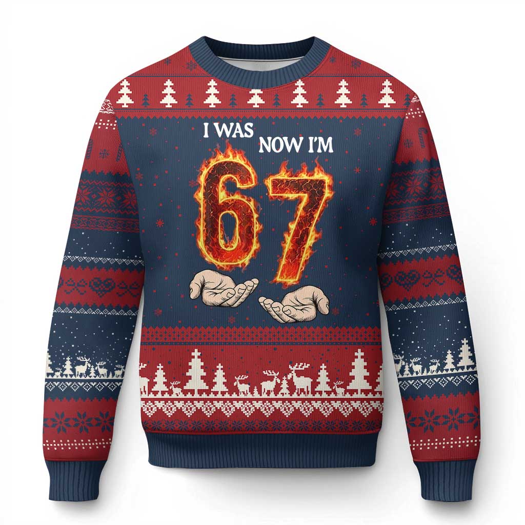 I Was 6 Now I'm 7 Birthday Ugly Christmas Sweater Funny Six Seven Meme 67 Flame TS14 Navy Red Print Your Wear