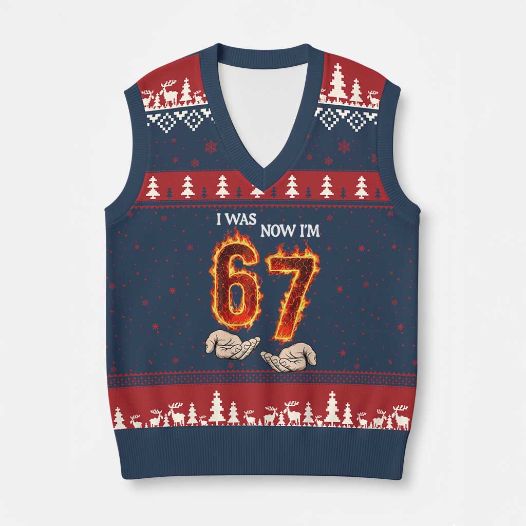 I Was 6 Now I'm 7 Birthday V-Neck Knit Sweater Vest Funny Six Seven Meme 67 Flame TS14 Navy Red Print Your Wear