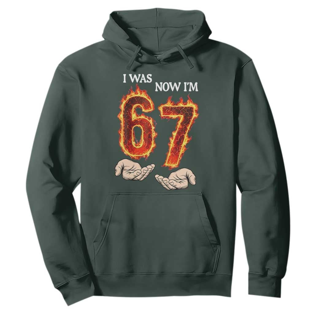 I Was 6 Now I'm 7 Birthday Hoodie Funny Six Seven Meme 67 Flame TS14 Dark Forest Green Print Your Wear