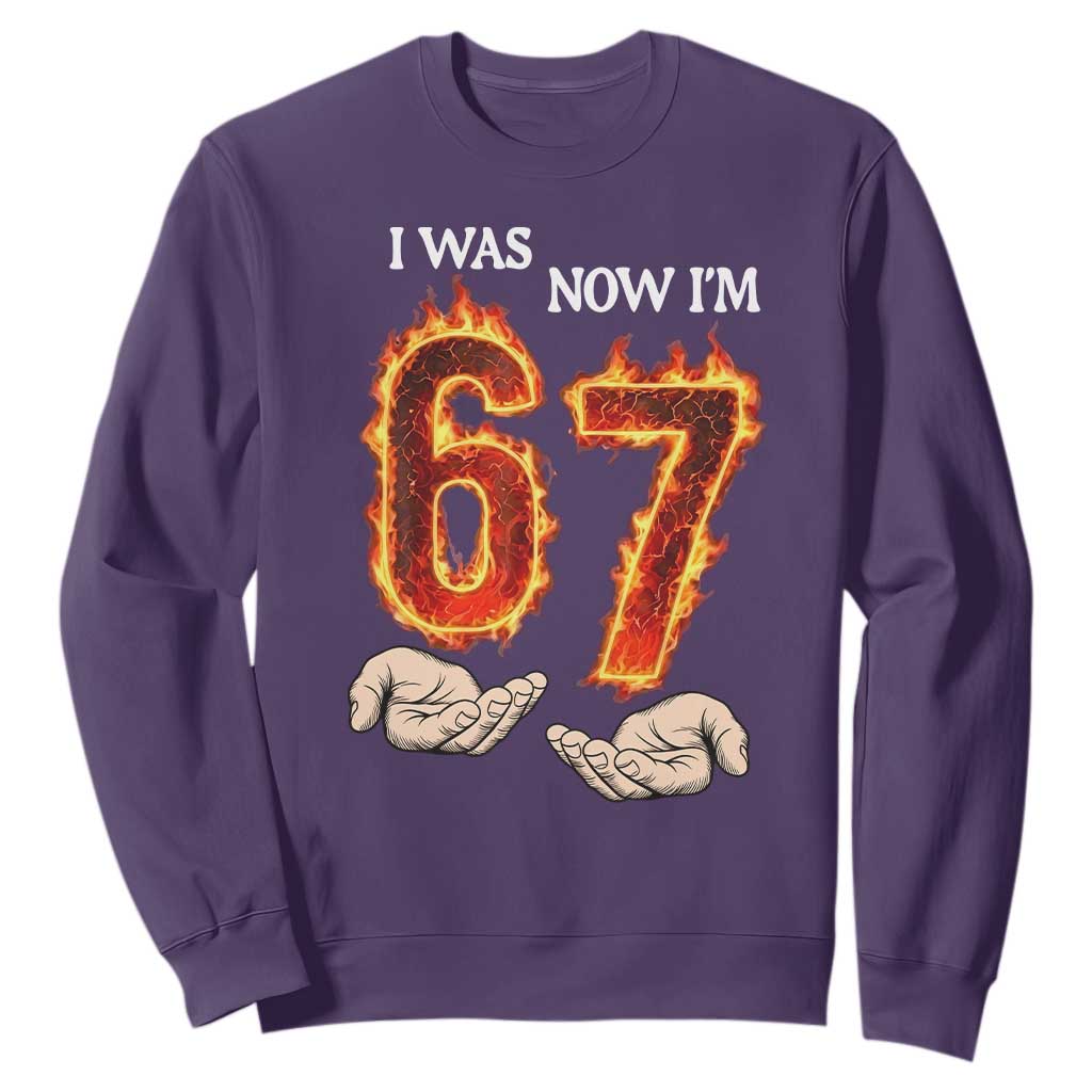 I Was 6 Now I'm 7 Birthday Sweatshirt Funny Six Seven Meme 67 Flame TS14 Purple Print Your Wear