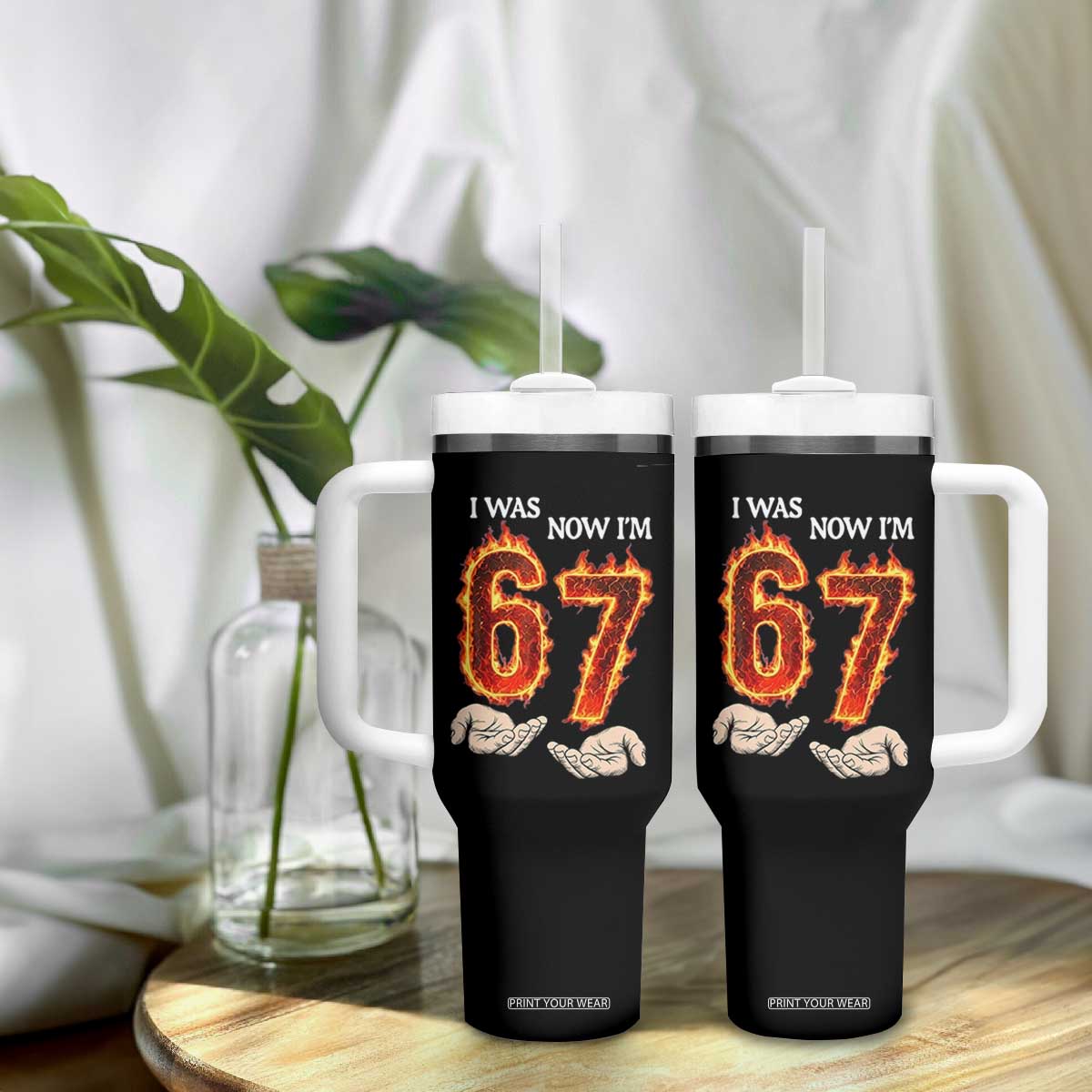 I Was 6 Now I'm 7 Birthday Tumbler With Handle Funny Six Seven Meme 67 Flame TS14 Print Your Wear