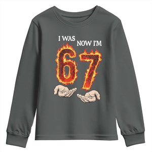 I Was 6 Now I'm 7 Birthday Youth Sweatshirt Funny Six Seven Meme 67 Flame TS14 Dark Heather Print Your Wear