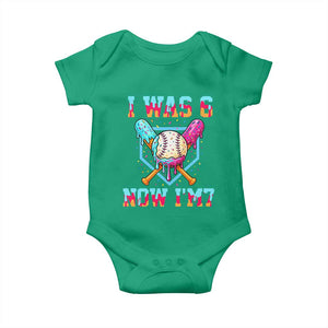 I Was 6 Now I'm 7 Baby Onesie Baseball Ice Cream Drip Number 67 Player 67th Birthday TS14 Irish Green Print Your Wear