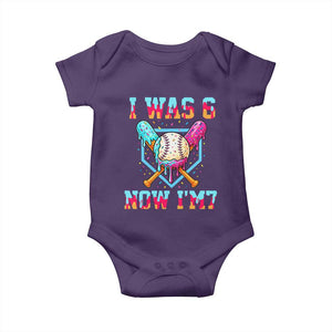 I Was 6 Now I'm 7 Baby Onesie Baseball Ice Cream Drip Number 67 Player 67th Birthday TS14 Purple Print Your Wear