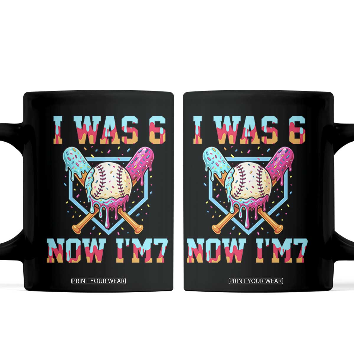 I Was 6 Now I'm 7 Coffee Mug Baseball Ice Cream Drip Number 67 Player 67th Birthday