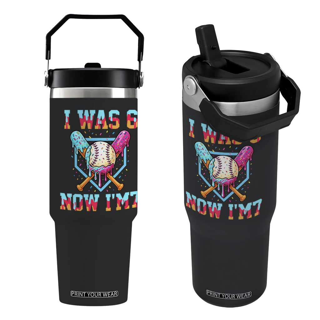 I Was 6 Now I'm 7 Flip Straw Tumbler Baseball Ice Cream Drip Number 67 Player 67th Birthday TS14 One Size: 30 oz Black Print Your Wear