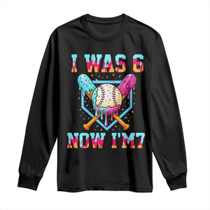 I Was 6 Now I'm 7 Long Sleeve Shirt Baseball Ice Cream Drip Number 67 Player 67th Birthday TS14 Black Print Your Wear