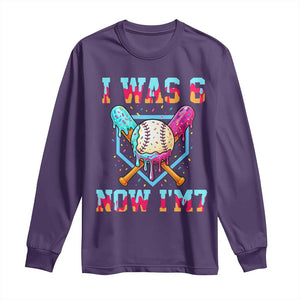 I Was 6 Now I'm 7 Long Sleeve Shirt Baseball Ice Cream Drip Number 67 Player 67th Birthday TS14 Purple Print Your Wear