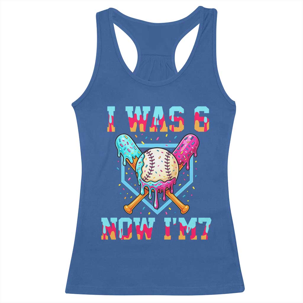I Was 6 Now I'm 7 Racerback Tank Top Baseball Ice Cream Drip Number 67 Player 67th Birthday TS14 Royal Blue Print Your Wear