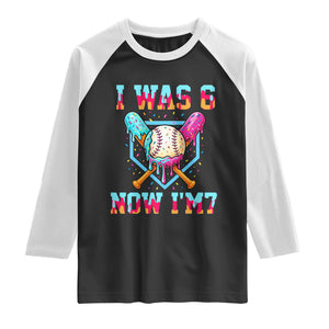I Was 6 Now I'm 7 Raglan Shirt Baseball Ice Cream Drip Number 67 Player 67th Birthday TS14 Black White Print Your Wear
