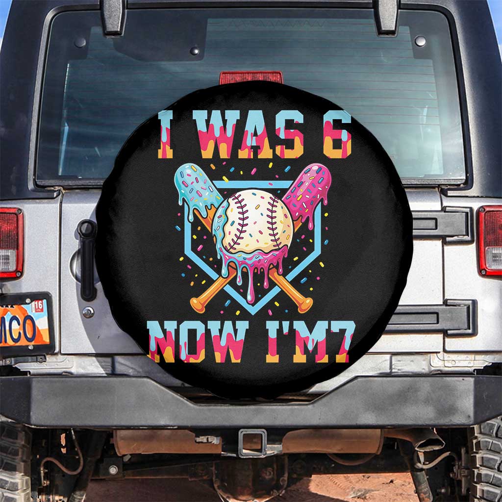 I Was 6 Now I'm 7 Spare Tire Cover Baseball Ice Cream Drip Number 67 Player 67th Birthday TS14 No hole Black Print Your Wear