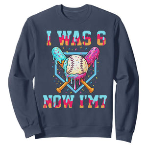 I Was 6 Now I'm 7 Sweatshirt Baseball Ice Cream Drip Number 67 Player 67th Birthday TS14 Navy Print Your Wear