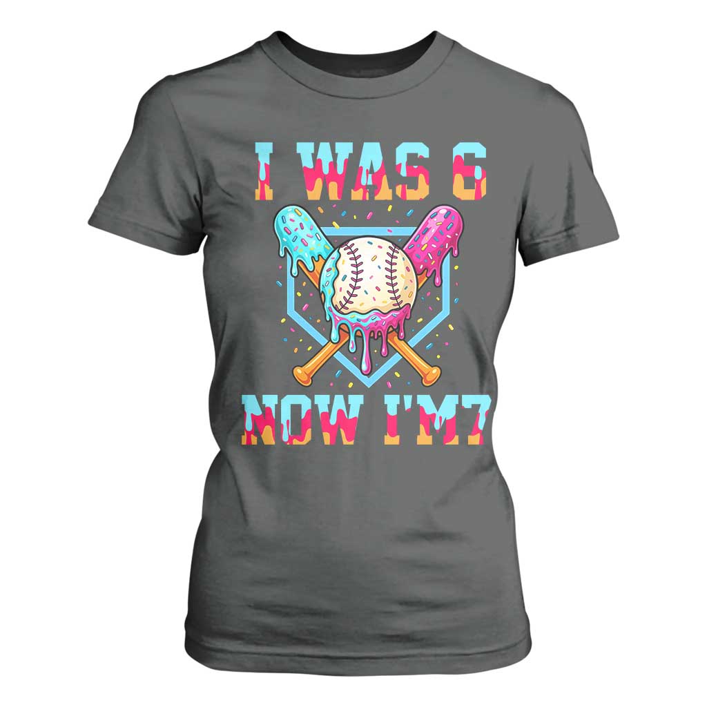 I Was 6 Now I'm 7 T Shirt For Women Baseball Ice Cream Drip Number 67 Player 67th Birthday TS14 Dark Heather Print Your Wear