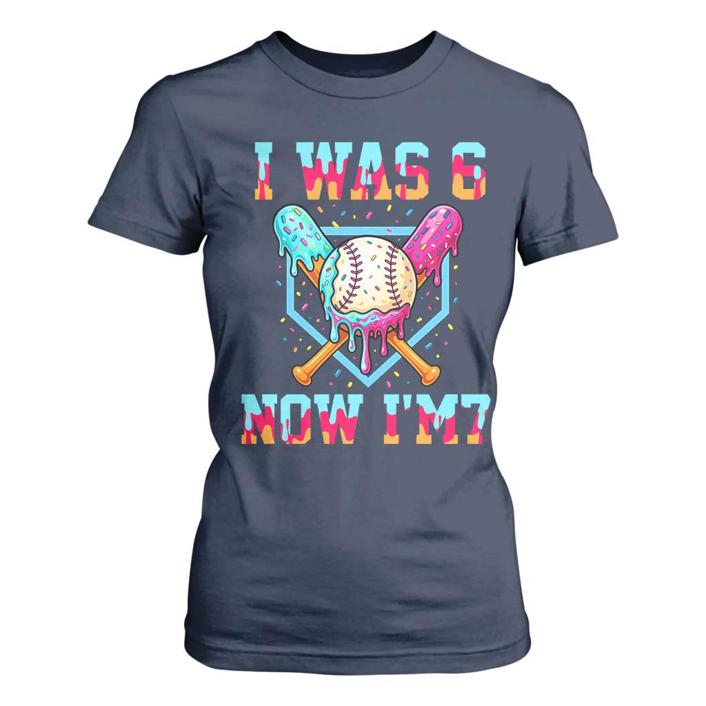I Was 6 Now I'm 7 T Shirt For Women Baseball Ice Cream Drip Number 67 Player 67th Birthday TS14 Navy Print Your Wear