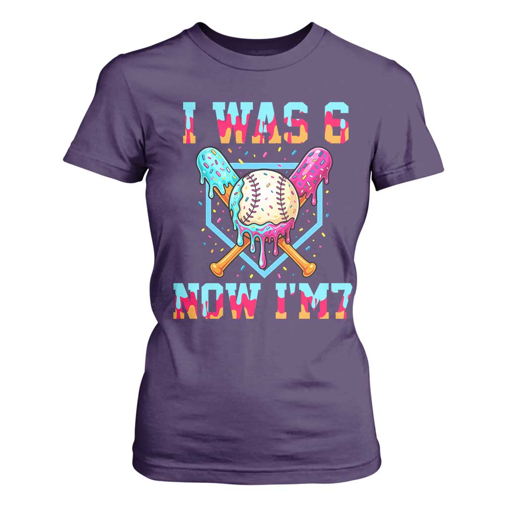 I Was 6 Now I'm 7 T Shirt For Women Baseball Ice Cream Drip Number 67 Player 67th Birthday TS14 Purple Print Your Wear