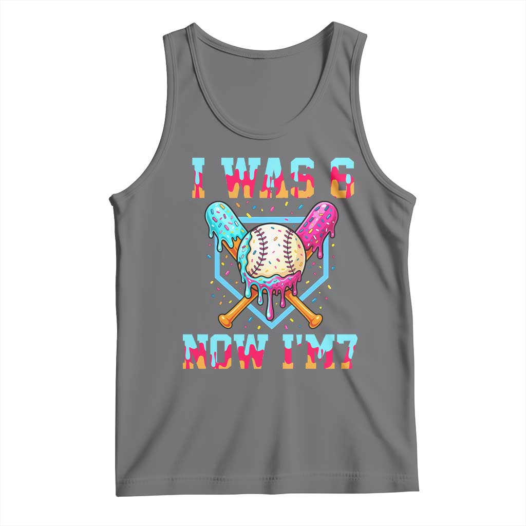 I Was 6 Now I'm 7 Tank Top Baseball Ice Cream Drip Number 67 Player 67th Birthday TS14 Black Heather Print Your Wear