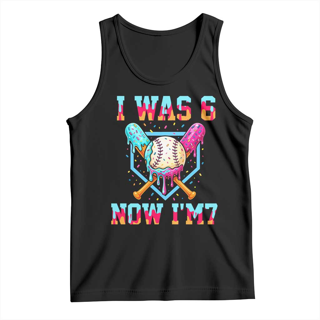 I Was 6 Now I'm 7 Tank Top Baseball Ice Cream Drip Number 67 Player 67th Birthday TS14 Black Print Your Wear