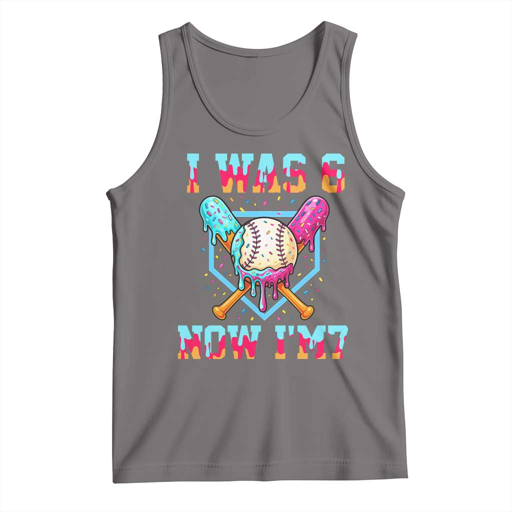 I Was 6 Now I'm 7 Tank Top Baseball Ice Cream Drip Number 67 Player 67th Birthday TS14 Deep Heather Print Your Wear