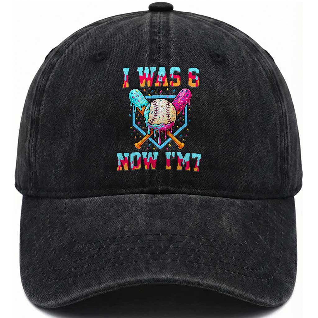 I Was 6 Now I'm 7 Washed Cotton Baseball Cap Baseball Ice Cream Drip Number 67 Player 67th Birthday
