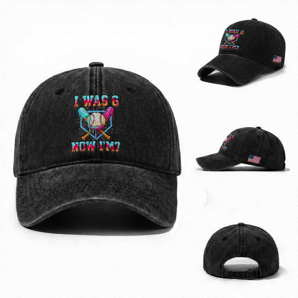 I Was 6 Now I'm 7 Washed Cotton Baseball Cap Baseball Ice Cream Drip Number 67 Player 67th Birthday