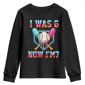 I Was 6 Now I'm 7 Youth Sweatshirt Baseball Ice Cream Drip Number 67 Player 67th Birthday TS14 Black Print Your Wear