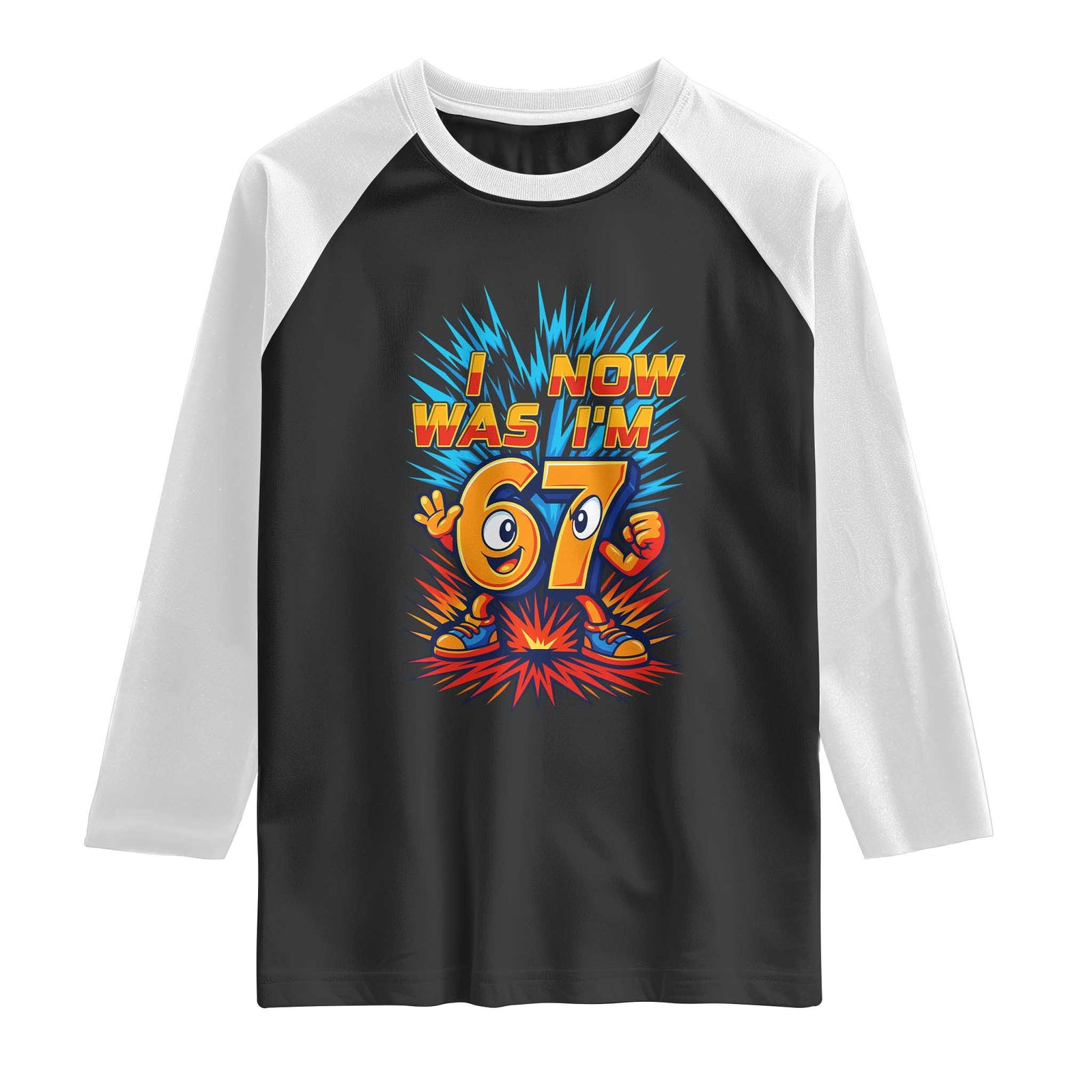 I Was 6 Now I'm 7 Italian Brainrot Meme Gift for Boy Kid Raglan Shirt TS14 Black White Print Your Wear